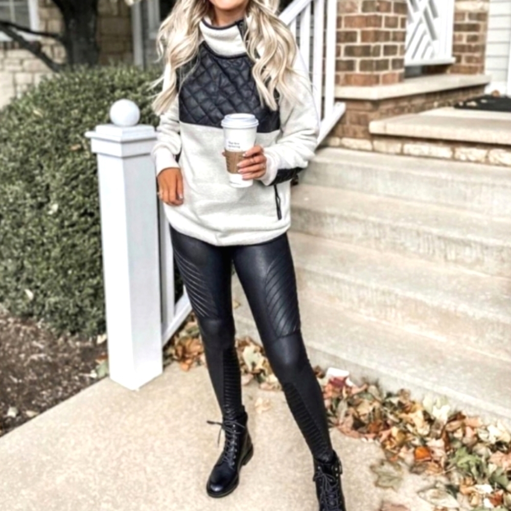 SPANX  black Faux Leather Moto Leggings